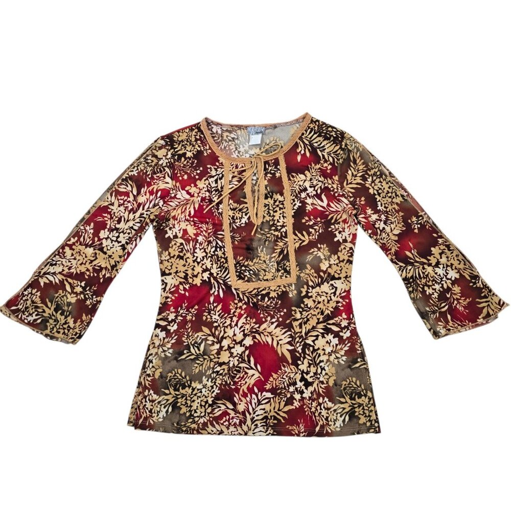 VTG Y2K Janette Womens Boho Floral Cottagecore Folk Indie Lace Up Top Medium